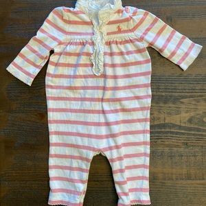 Adorable Ralph Lauren pink striped onesie (baby girl) U.S. size 3M. GUC